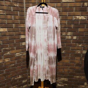 Jupee Pink and White Tie Dye Longline Open Front Cardigan Size Small